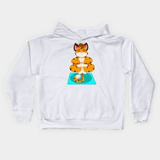 Tiger at Yoga on Yoga mat Kids Hoodie